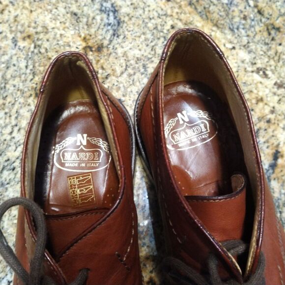 Nardi Brown Leather Derby Dress Shoes Lace Up Square Toe Made Italy Men 44 US 11 - Picture 11 of 13